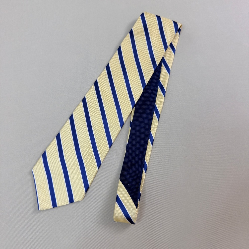 Tommy Hilfiger Necktie Mens OS Yellow Navy Blue Striped Silk‎ Classic Business
